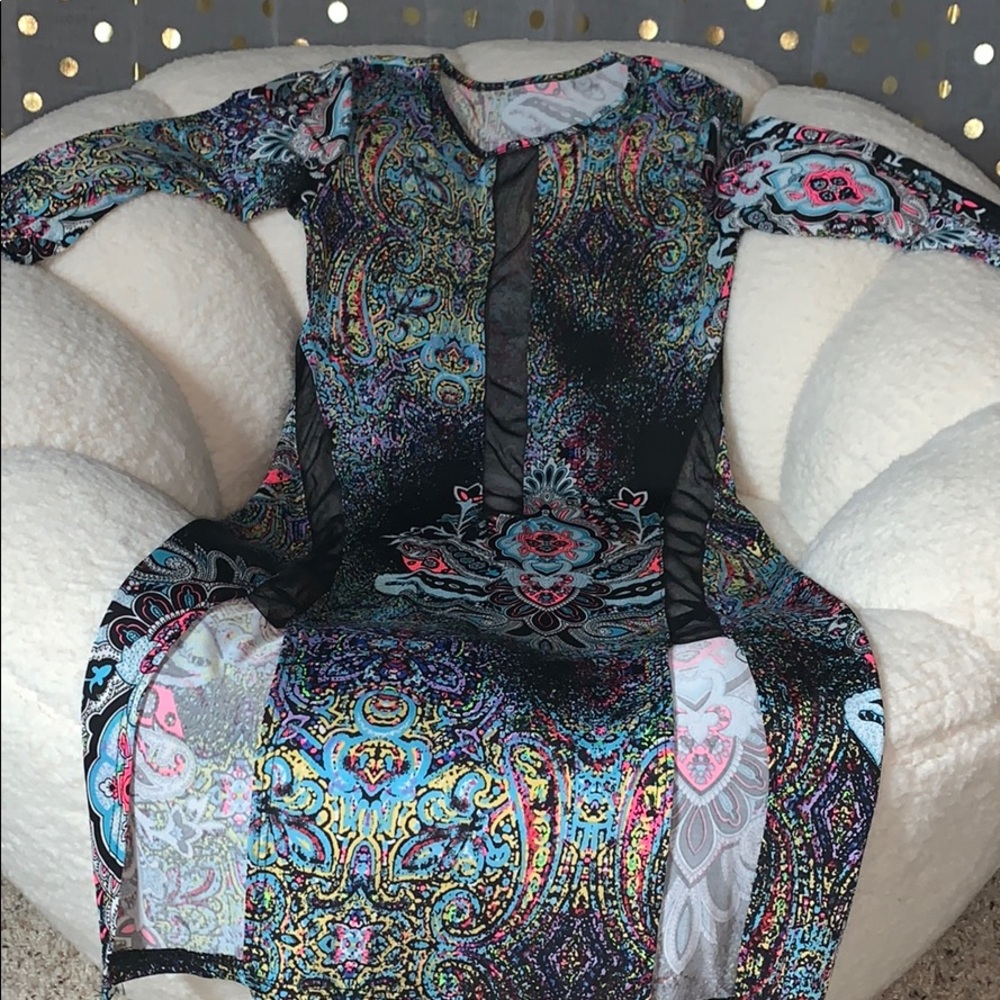 Multi Color Dress with Split Sides & Mesh Openings